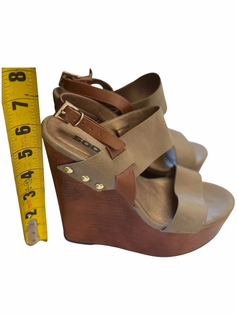 Soda Platform Wedge Sandals Tan Brown Ankle Strap Size 6.5